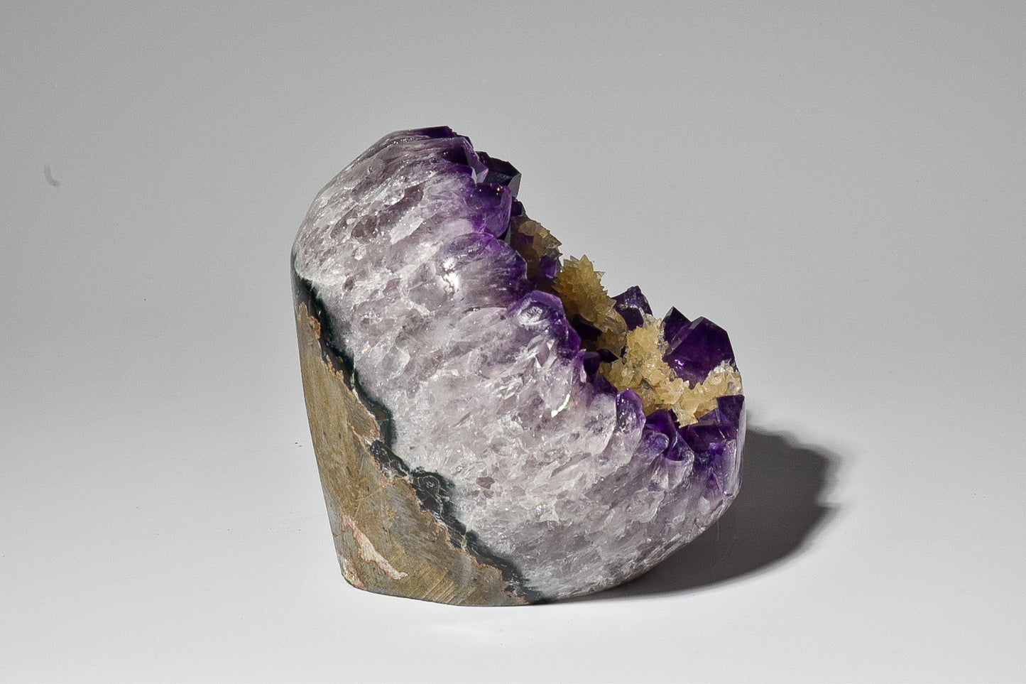 Amethyst natural cut base cluster with calcite flower garden