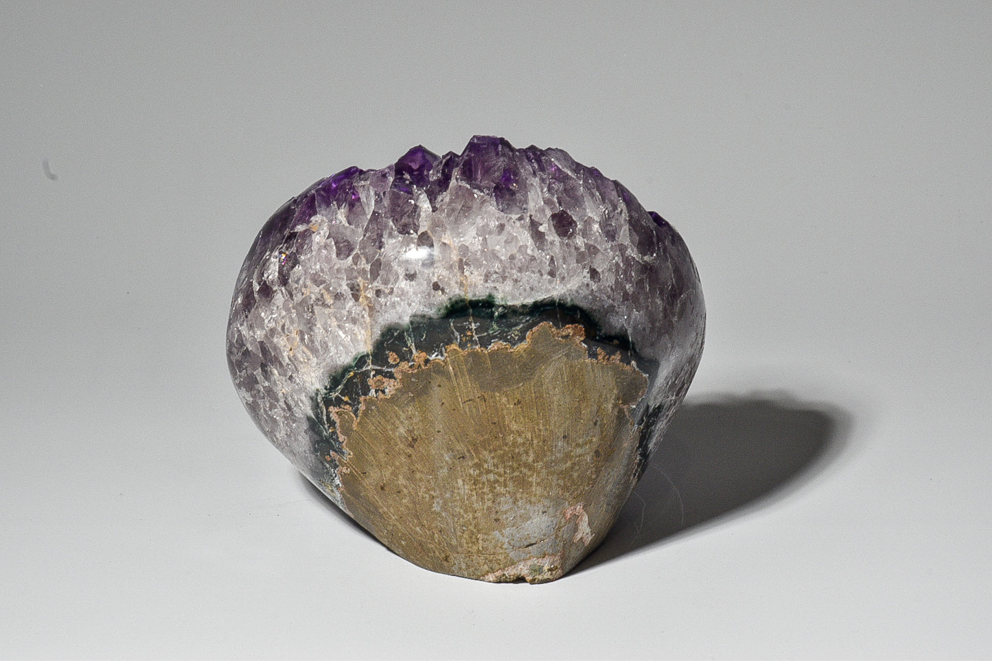 Amethyst natural cut base cluster with calcite flower garden