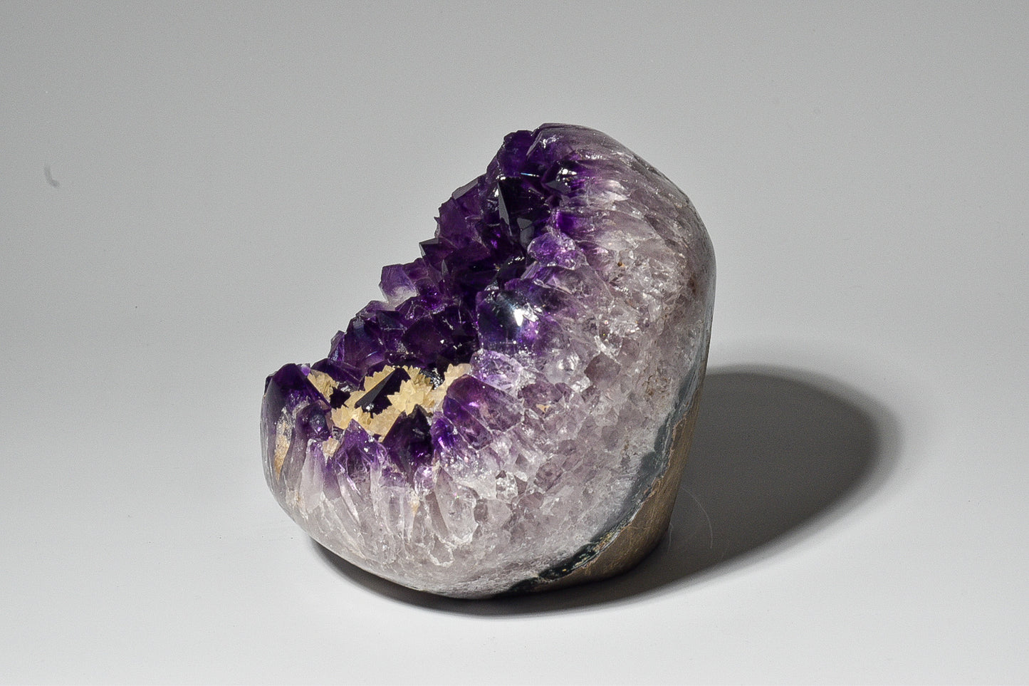 Amethyst natural cut base cluster with calcite flower garden
