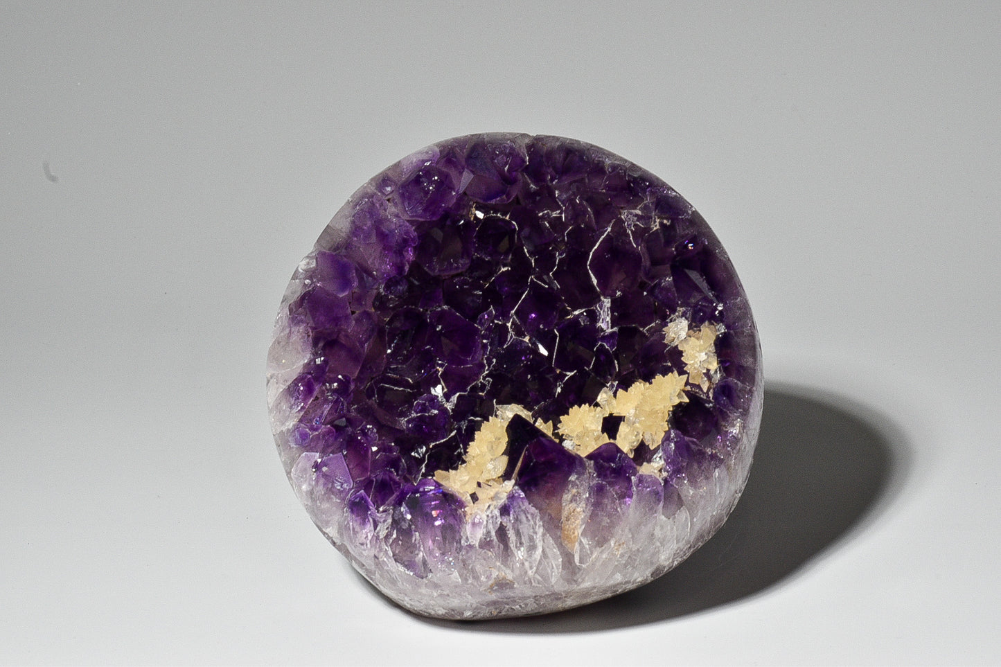 Amethyst natural cut base cluster with calcite flower garden