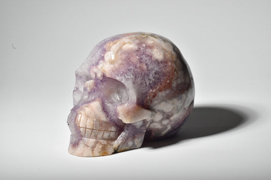 Pink Amethyst skull with flower agate