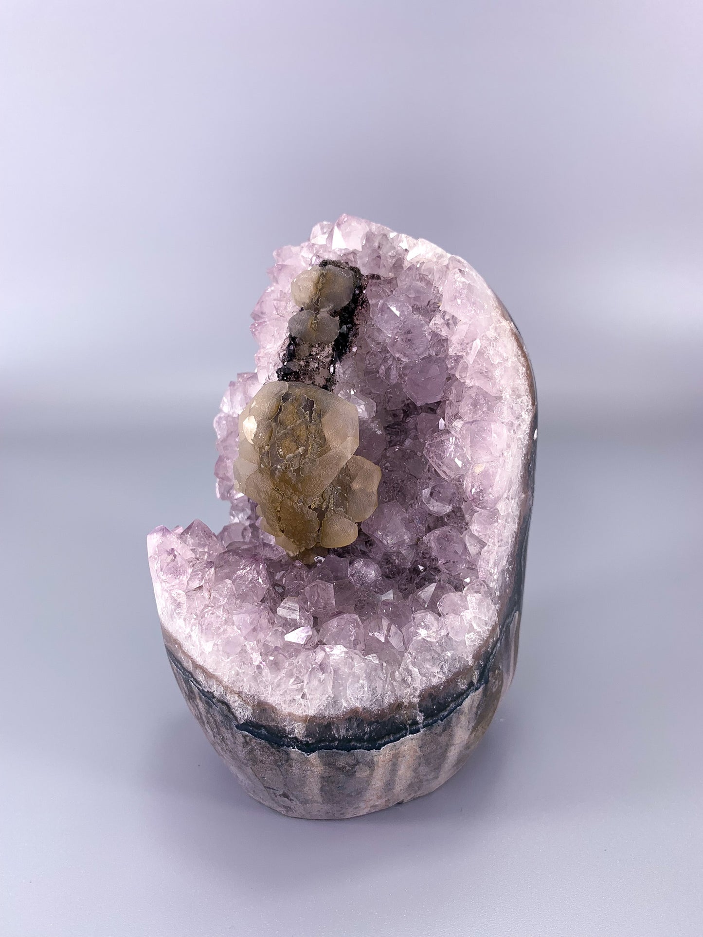 Amethyst natural cluster with calcite and Hematite