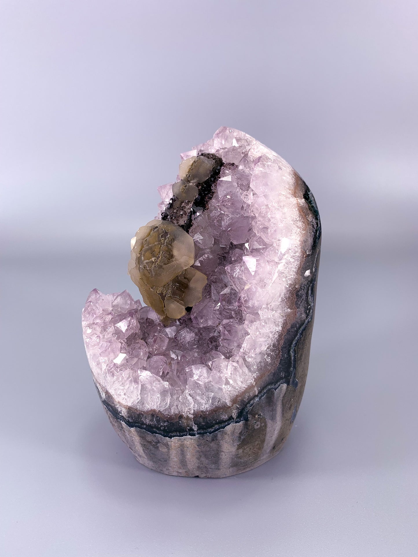 Amethyst natural cluster with calcite and Hematite