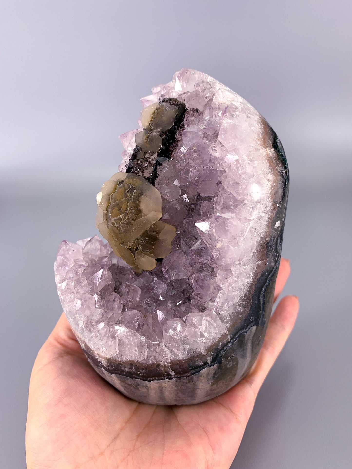 Amethyst natural cluster with calcite and Hematite