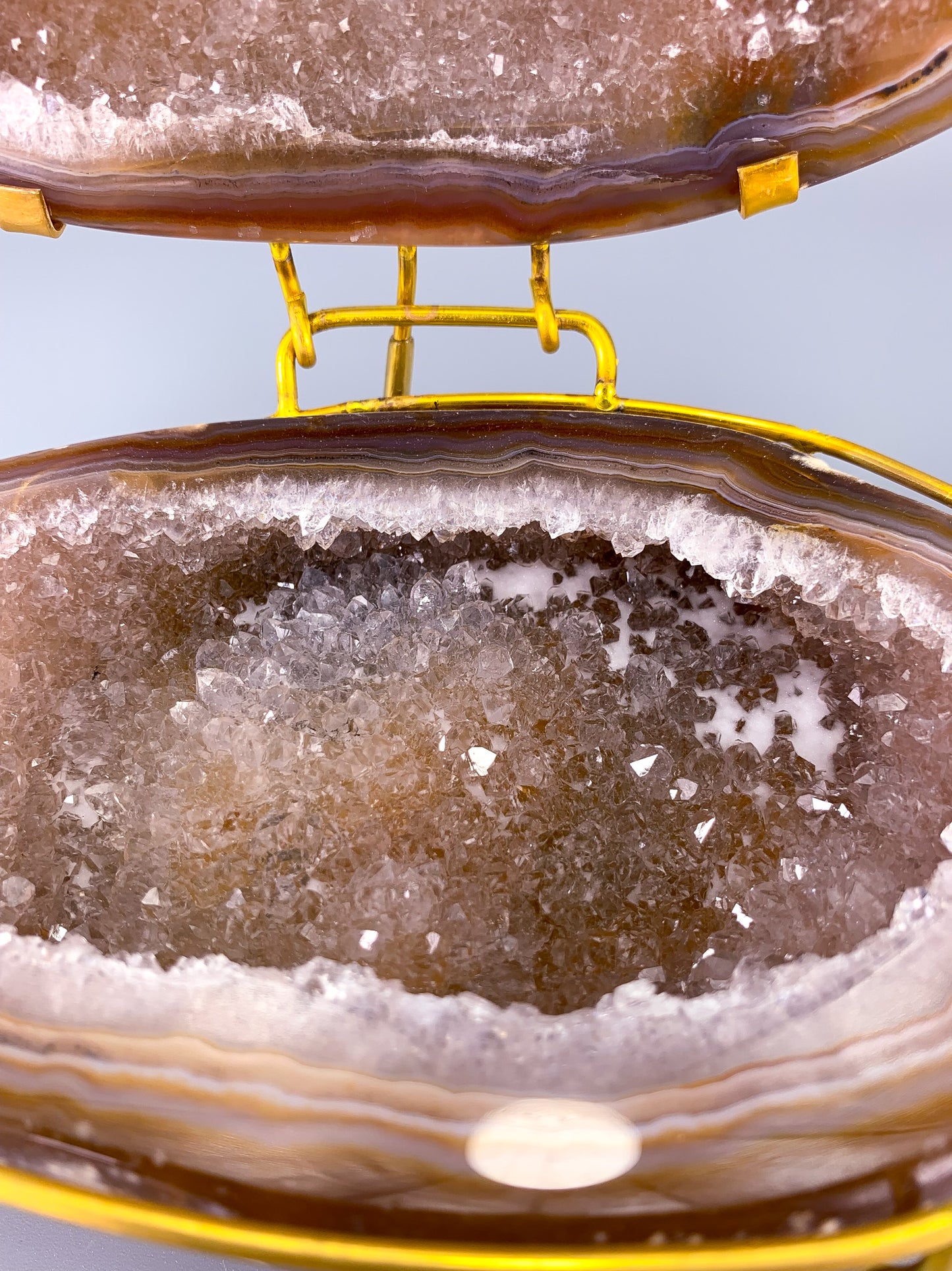 Agate natural geode Jewellery box with calcite