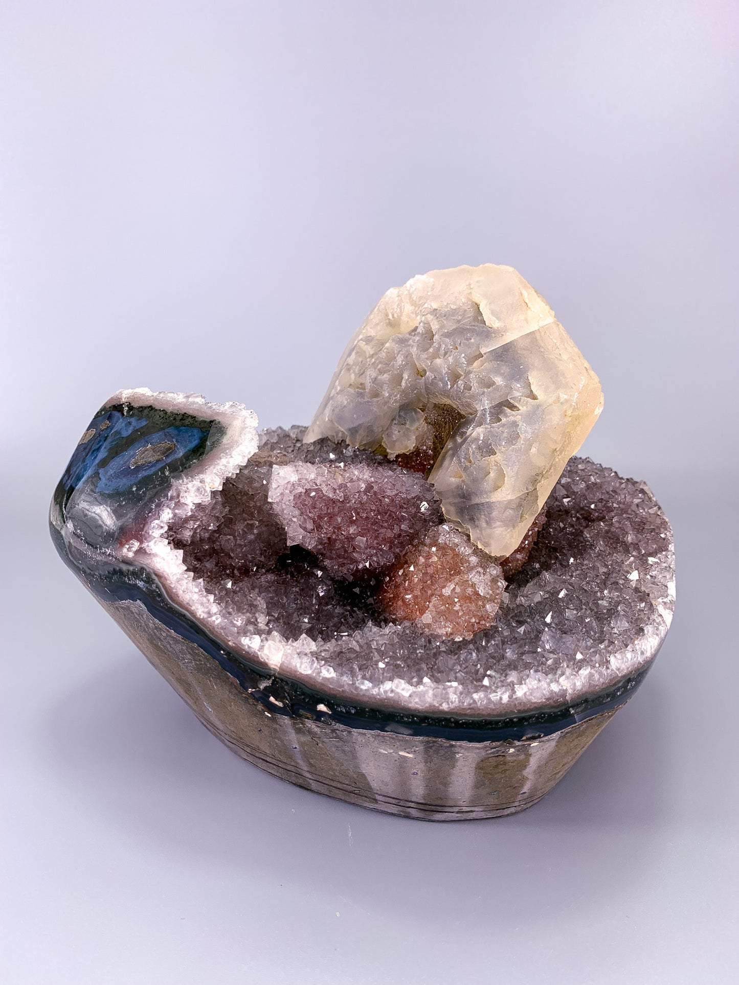 Amethyst natural Fruit Cake cluster with calcite and Hematite