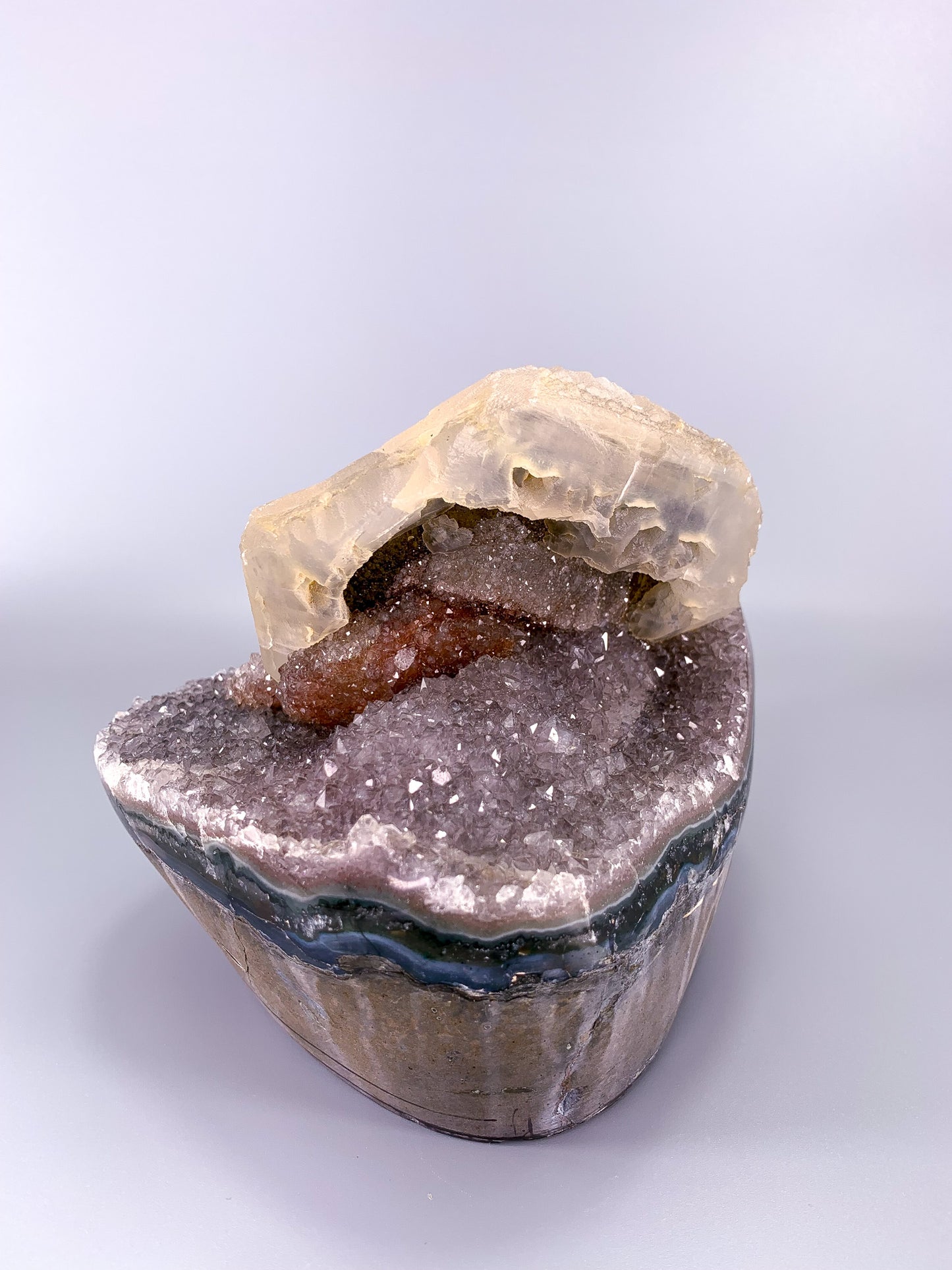 Amethyst natural Fruit Cake cluster with calcite and Hematite