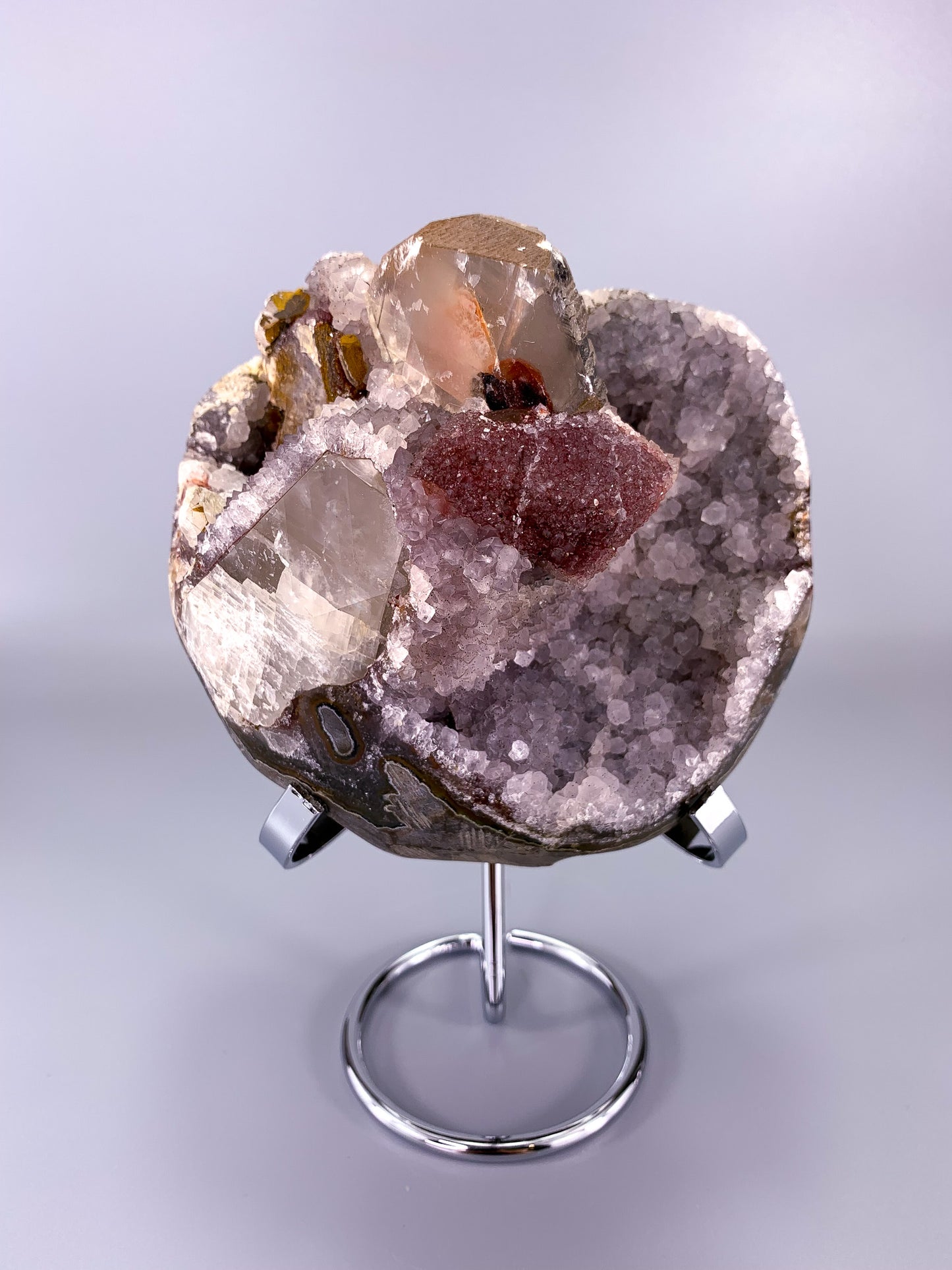 Amethyst natural Fruit Cake Druzy Sugar cluster with calcite and Hematite