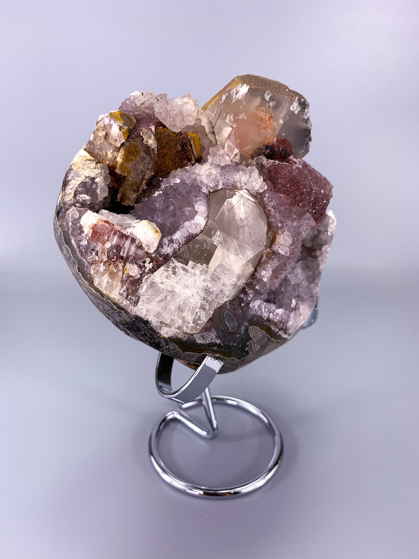 Amethyst natural Fruit Cake Druzy Sugar cluster with calcite and Hematite