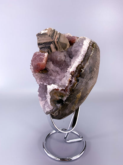 Amethyst natural Fruit Cake Druzy Sugar cluster with calcite and Hematite