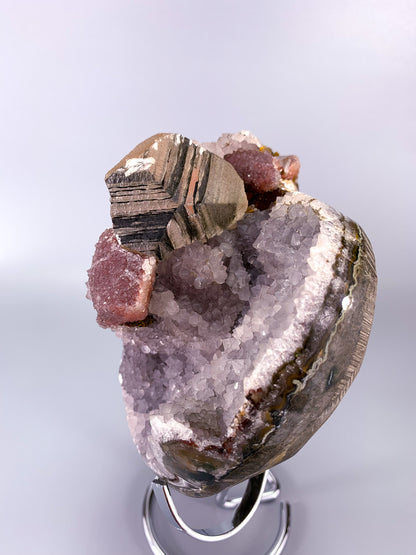 Amethyst natural Fruit Cake Druzy Sugar cluster with calcite and Hematite