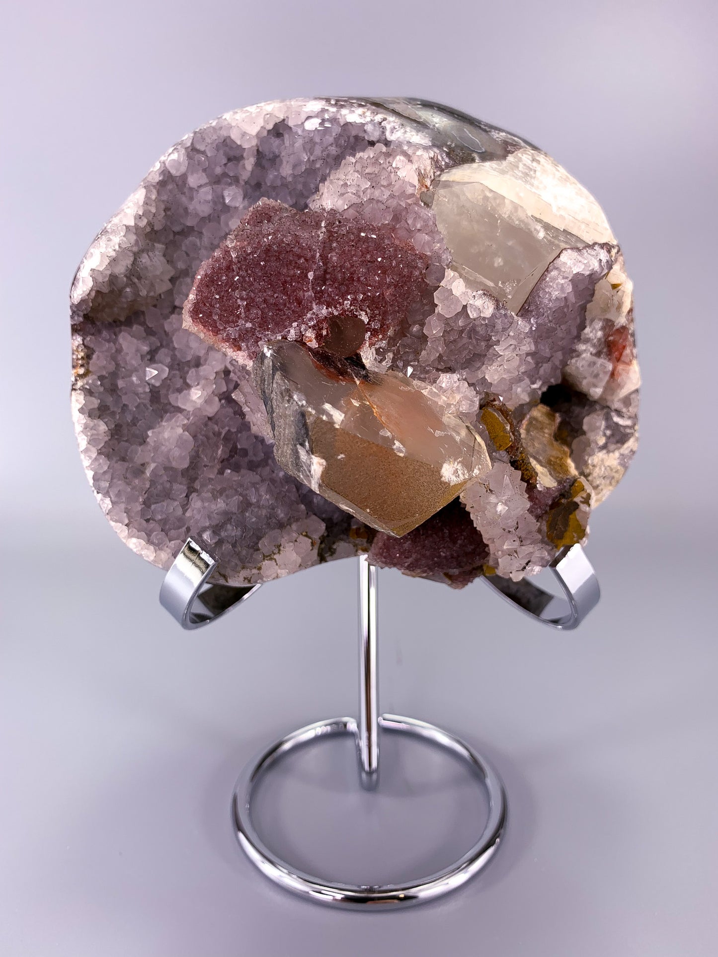 Amethyst natural Fruit Cake Druzy Sugar cluster with calcite and Hematite