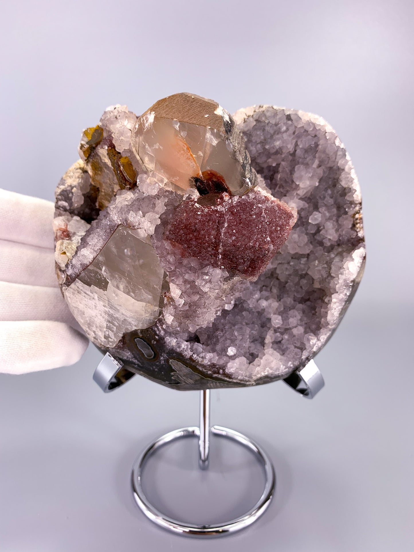 Amethyst natural Fruit Cake Druzy Sugar cluster with calcite and Hematite