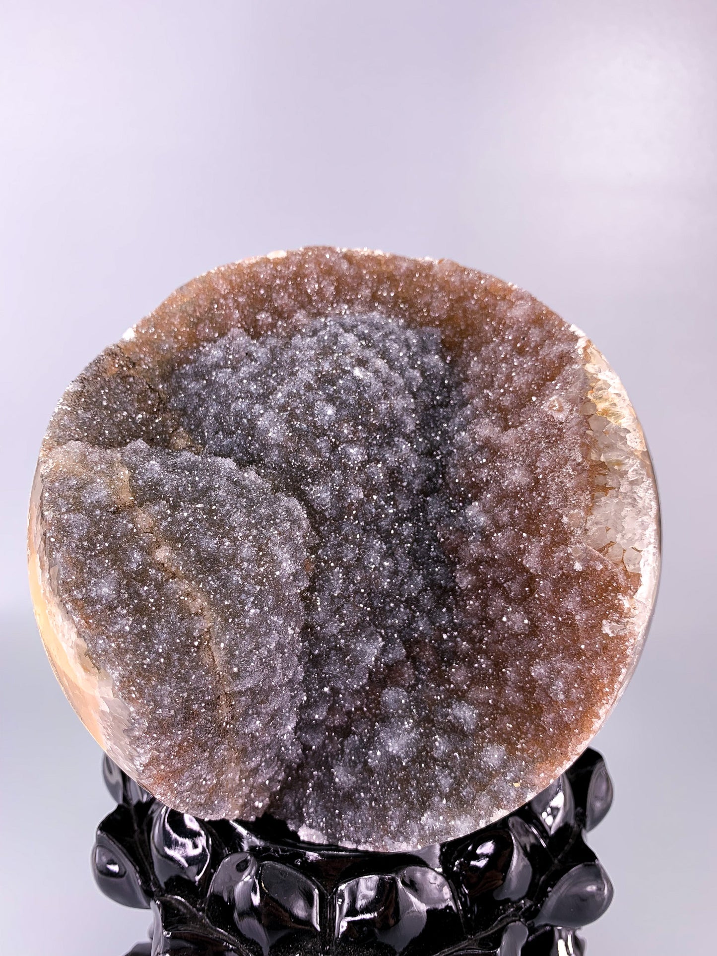 Rainbow Amethyst agate sphere with sugar Druzy