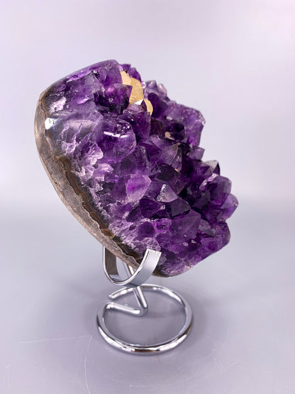 Amethyst natural cluster on stand with calcite