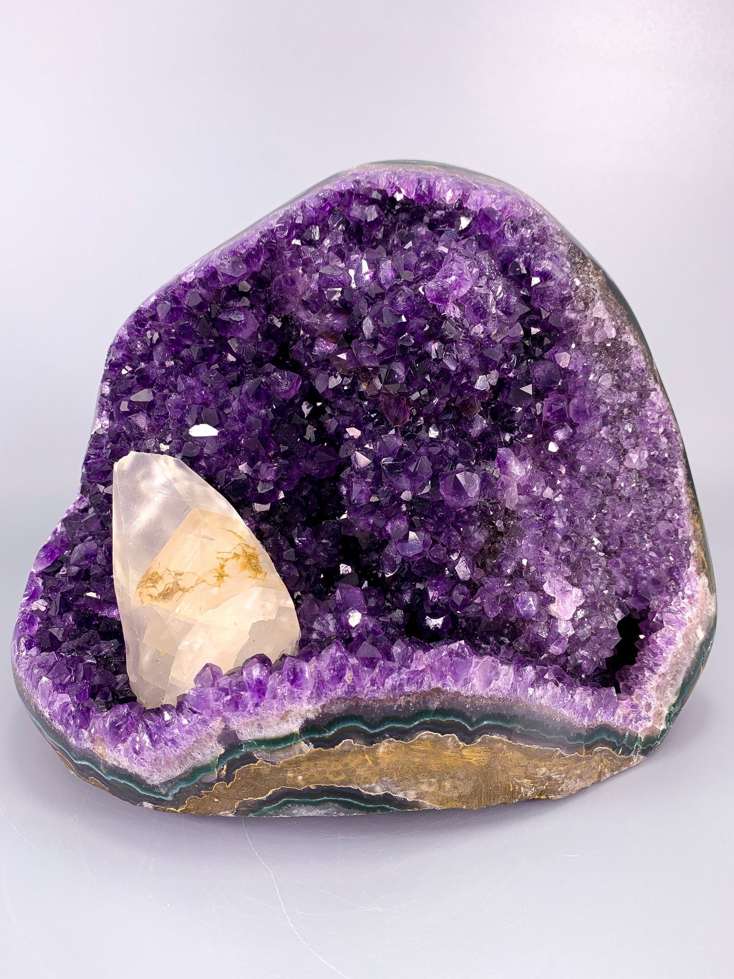 Large Amethyst natural cut base cluster with calcite