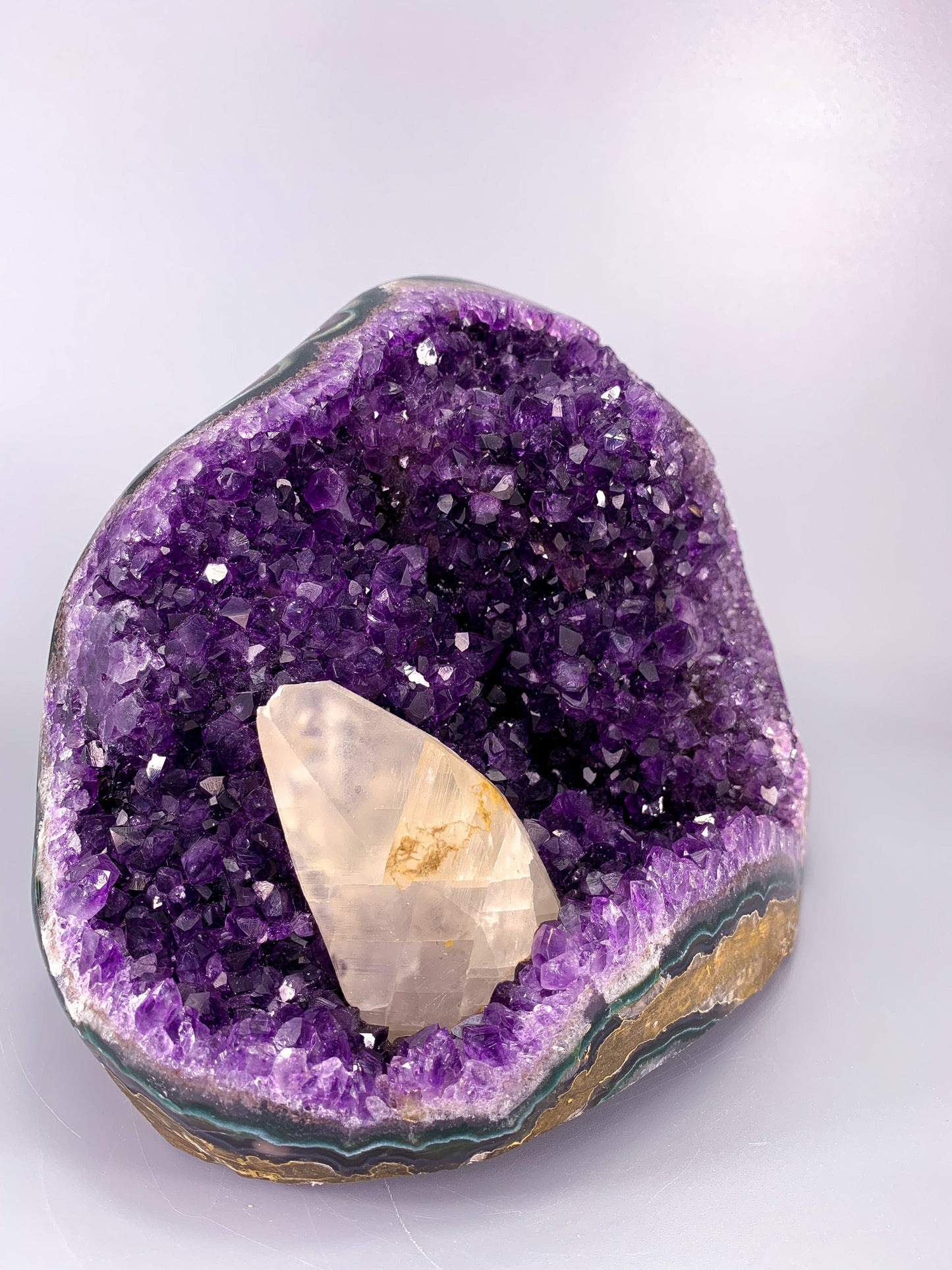 Large Amethyst natural cut base cluster with calcite