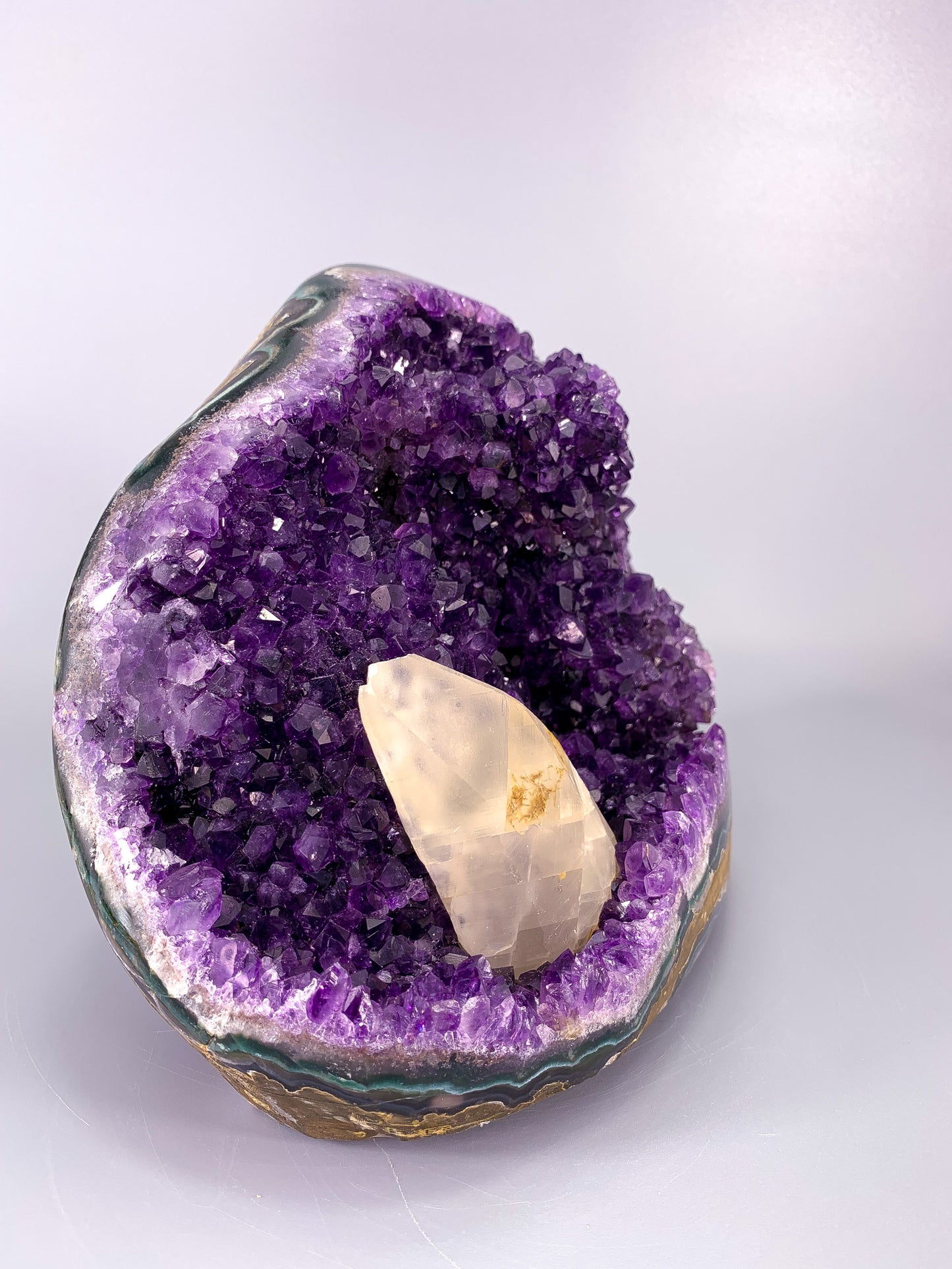 Large Amethyst natural cut base cluster with calcite