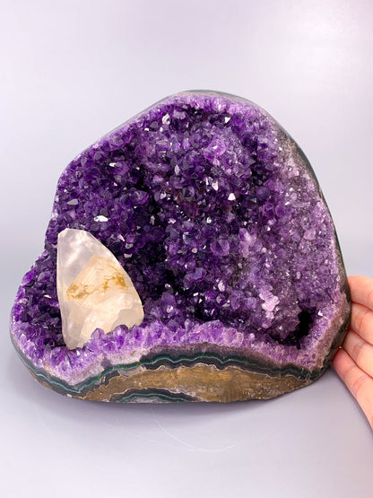 Large Amethyst natural cut base cluster with calcite