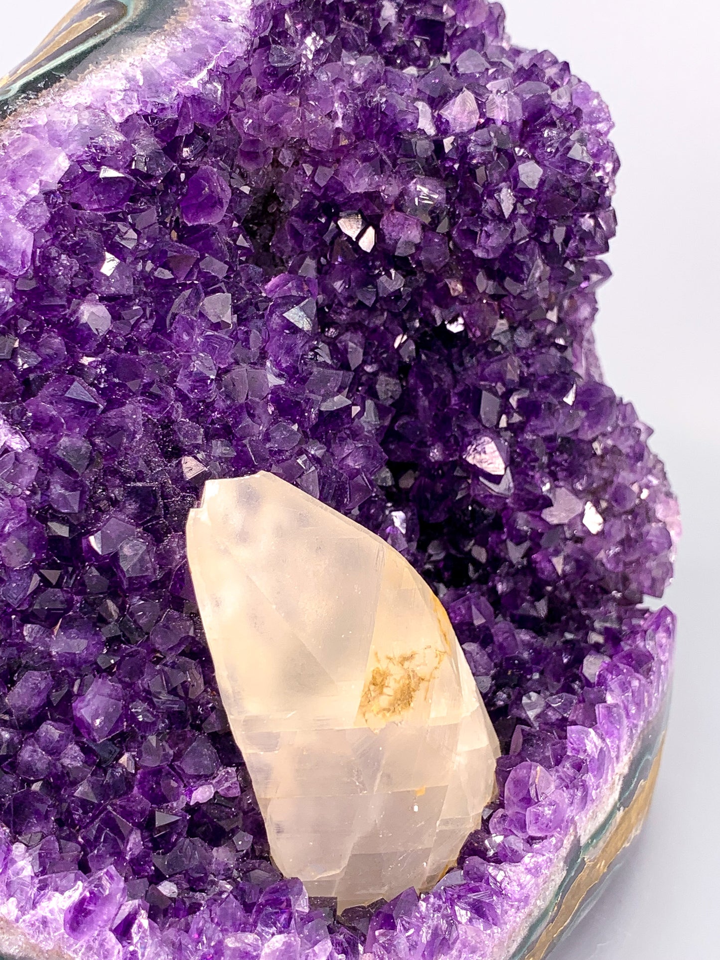 Large Amethyst natural cut base cluster with calcite