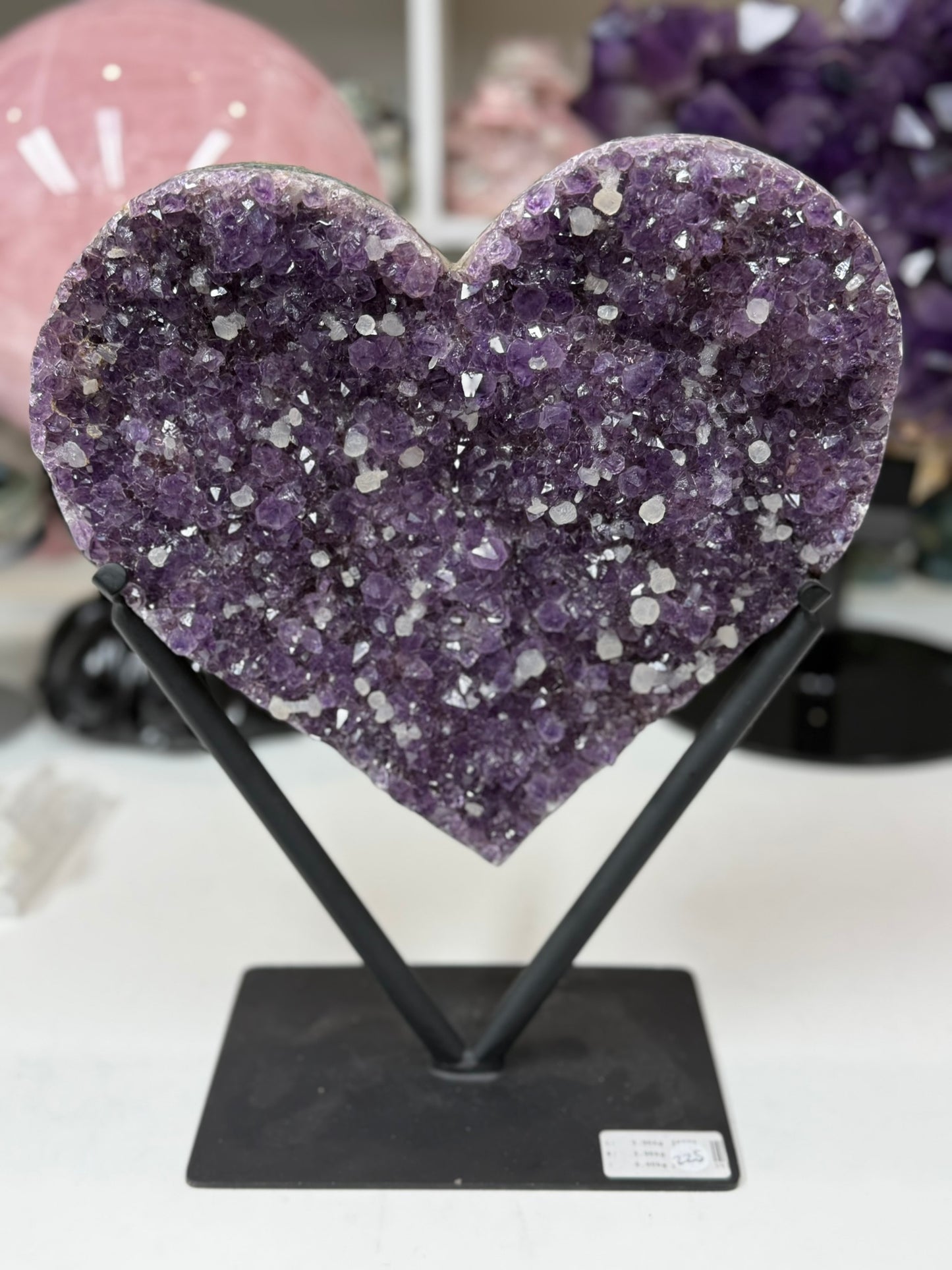 Amethyst statment heart on stand with calcite (Brazil)