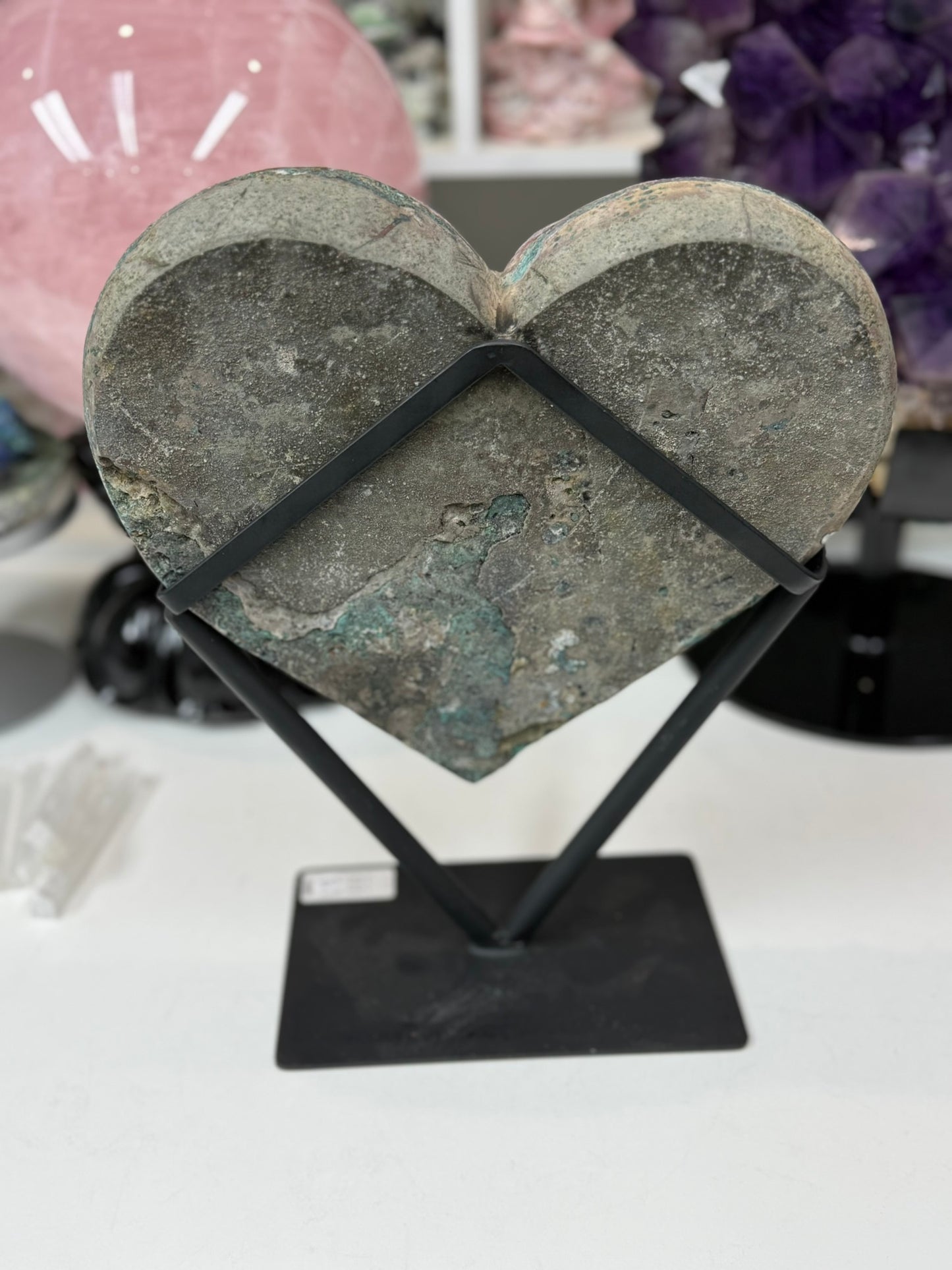 Amethyst statment heart on stand with calcite (Brazil)