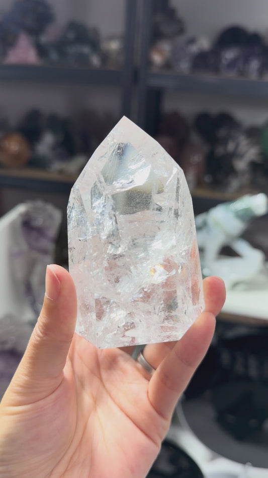 HQ Lemurian clear quartz tower from Brazil
